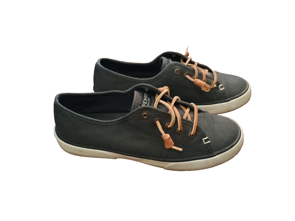 SPERRY PIER VIEW Navy Blue STS95729 SLIP ON CANVAS SNEAKERS Leather Laces 7.5
